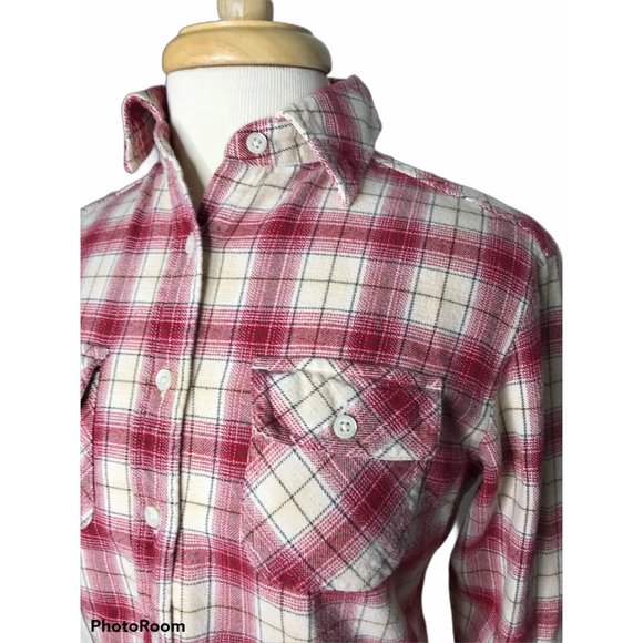 Gander Mountain Women's Small Red Cream Plaid Button Collared Long Sleeve Shirt - Picture 12 of 12